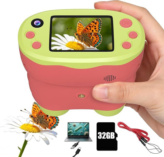 1000X Handheld Microscope for Kids 2.0" Screen 32GB Card Included | Rechargeable 3 in 1 Pocket Digital Kids Microscopes with Camera & Selfie Lens, Edu Science Kits for Kids 4-6 8-12 Red