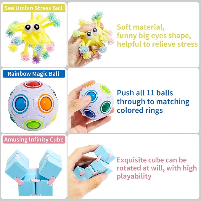 76 Pack Sensory Fidget Toys Set, Stress Relief and Anti-Anxiety Bundle Sensory Toys for Kids Adults, Cool Fidget Packs with Mochi Squishy, Magic Rainbow Ball, Motion Timer, Flippy Chain,Stress Ball... | Anti-Anxiety Bundle Toys,Cool Fidget Packs with M...