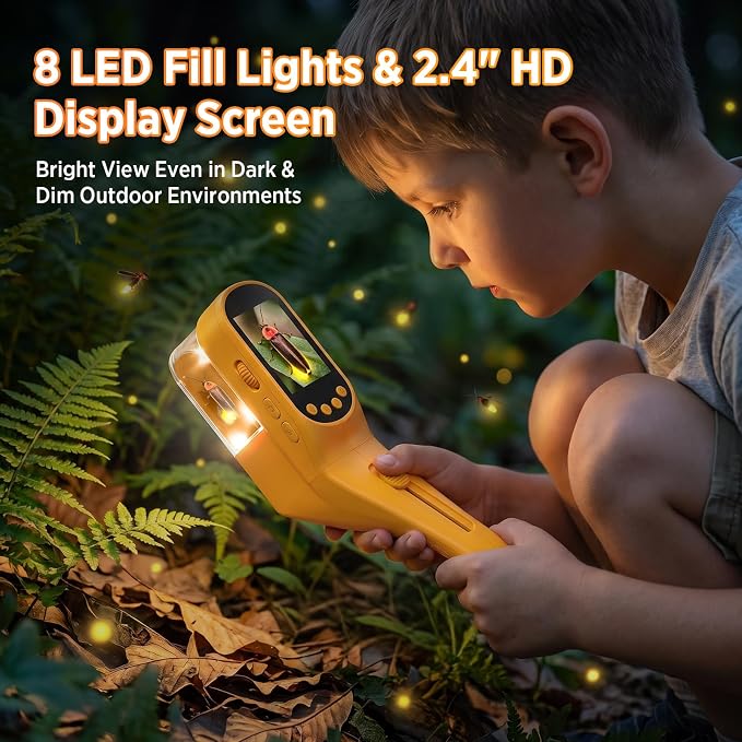 Kids Bug Catcher Microscope STEM Exploration Toy for Ages 3+ | 2.4" IPS screen, 500X Magnification, 8 LED lights, photo and video record, bug catching kit for kids 3‑12 outdoor STEM toy