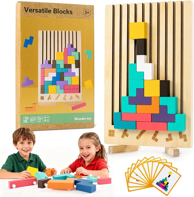 Wooden Montessori Blocks Puzzle for Kids, Brain Teaser Stacking Toy | Russian 3D Colorful STEM Educational Board Game for Toddlers, Ideal Birthday Gift for Boys Girls Ages 3 4 5 6