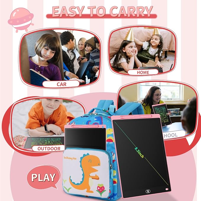 Genialba LCD Writing Board 8.5 Inches, Colourful Electronic Tablet, Portable Erasable Drawing Board, Graphic Tablet for Children's Games 3 4 5 6 7 Year Old Kid Boys Girls (Pink)
