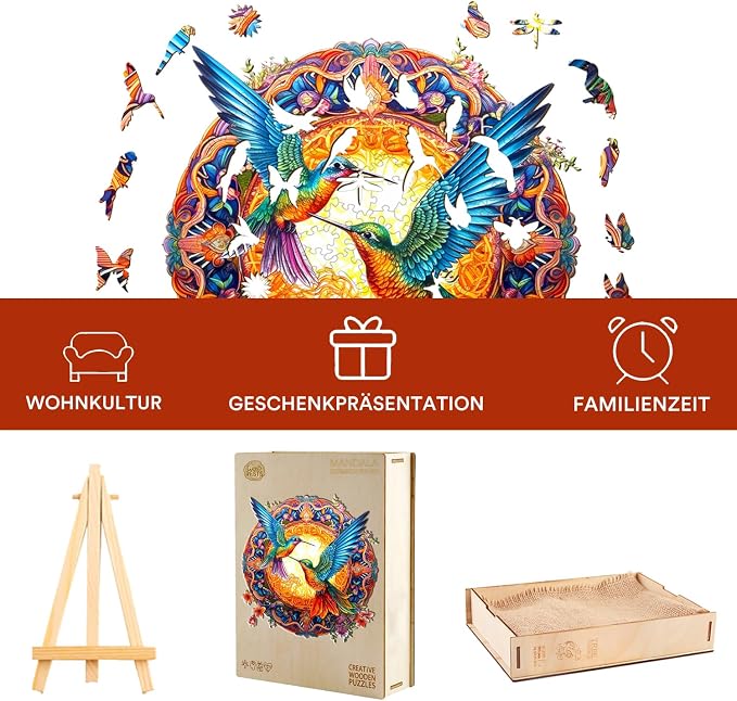 Jigfoxy Wooden Puzzles for Adults, Hummingbird Wooden Jigsaw Puzzles, Unique Animal Shape Puzzles, Christmas Thanksgiving Gifts for Family Friend(S-7.9 * 7.9in-100psc)
