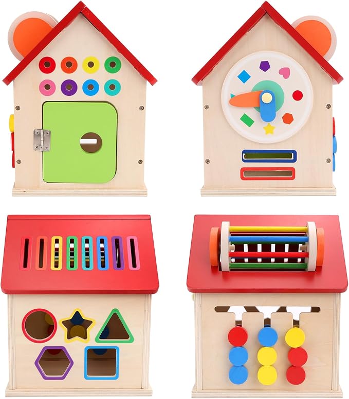 Wooden Shape Sorter Activity Cube, Montessori Toy for Toddlers 3+ Years Old | Multi-Functional Busy House Baby Color Sorting Educational Learning Toy, Birthday Gifts for Boys Girls