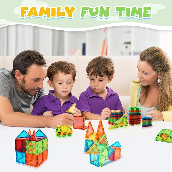 Magnetic Tiles, 60 PCS Magnetic Tiles Building Set, Educational STEM Magnets Tile Toys for Boys Kids Toddlers Ages 3 4 5 6 7 8 9+ Year Old