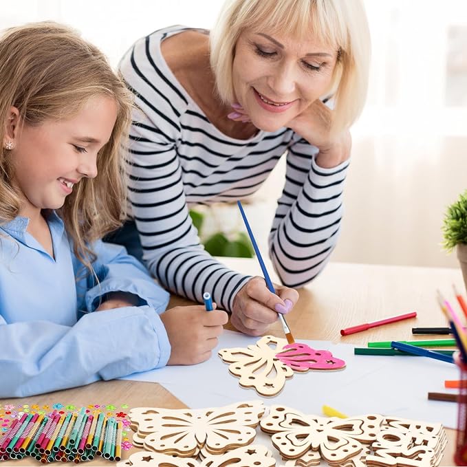 Fennoral 12 Pack Butterfly MOM Wind Chime Kit for Kids Make You Own Mother's Day Craft Kit DIY Coloring Wooden Art and Craft for Mom's Birthday Decoration from Son Daughter
