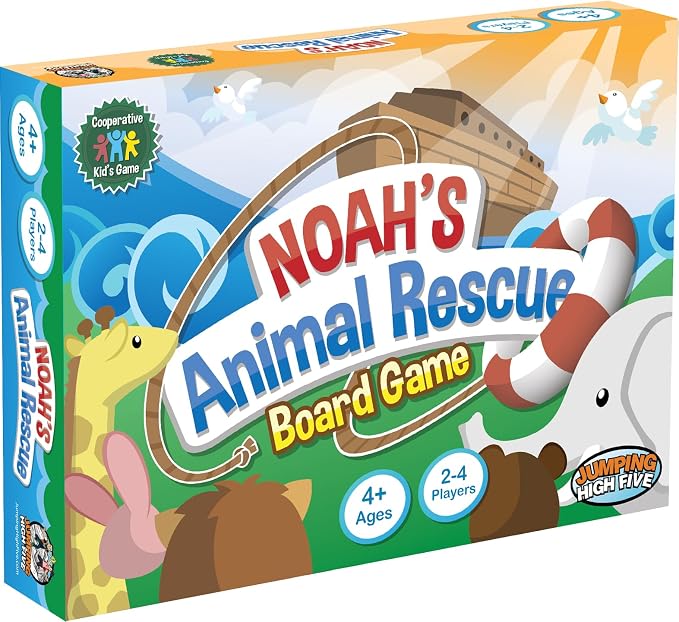 Noah's Animal Rescue Cooperative Bible Board Game for Kids Ages 4 and Up | No reading required, easy to learn. Bible-story theme, kids work together to rescue animals. Perfect for family game night.