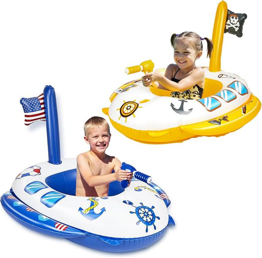 2PCS Inflatable Pool Floats Kids, Pirate Ship Pool Float with Water Gun, Pool Toys for Kids Ages 4-8, Pool Float Safety Seat Swimming Pool Games for Boys Girls