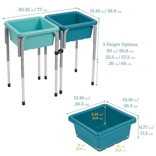 ECR4Kids 2-Station Sand and Water Adjustable Play Table, Sensory Bins, Seafoam/Turquoise | Durable plastic/steel, GREENGUARD Gold Certified, 3-5 years, 80 lb capacity, adjustable legs, easy-lift lids, indoor/outdoor