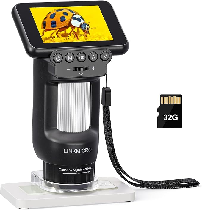 LM013 Digital Microscope for Adults Portable, Kids Handheld Microscope Camera with 2.8" Screen, Coins Magnifier with 8 LED, PC View, 32GB