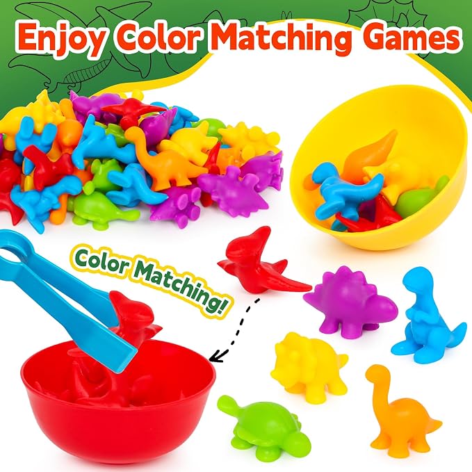 Dinosaur Toys,Color Sorting Toys for Kids,Montessori Education Learning Activities Sensory Training & Counting Games Christmas Stocking Stuffers Gifts for 3 Year Old Boys Girls