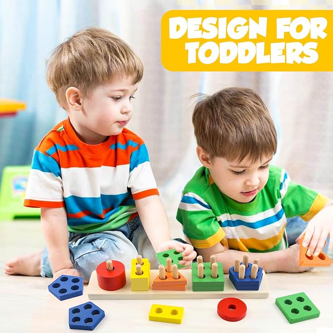 Montessori Toys for 2 3 Year Old Girls Boys, Wooden Sensory Toys for 2-3 Year Old Birthday Gifts, Education Toddler Puzzles Toddler Easter Basket Stuffers Learning Toy Activities Puzzles Ages 2-3