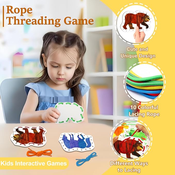 Ai fsem Brown Bear Brown Bear What Do You See Lacing Cards Felt Pieces Sewing Cards Lacing Toy Fine Motor Activities Montessori Toys Toddler Crafts