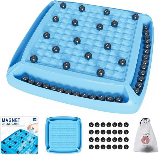 Magnet Game, Magnet Chess Game for Kids 8-12 with 28pcs, Magnetic Board Games for Kids and Adults, Gifts for Boys & Girls, 2-4 Players (Blue 28)