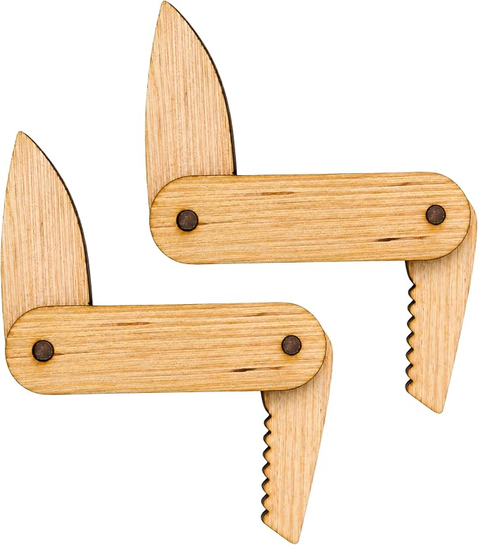 Set of 2 Wooden Pocket Knife Toy for Kids | Pretend Play Folding Camping Toy | Children Adventure Toy | Outdoor Explorer Gift for Boys & Girls Ages 3+