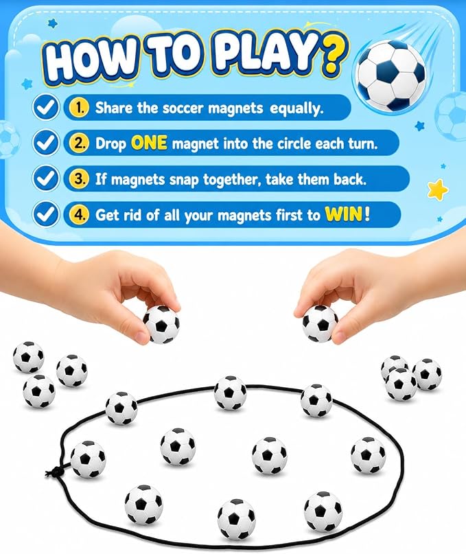 Soccer Magnetic Game with String, 20 Football-Shaped Stones, Strategy Puzzle Board Game for Kids and Adults, 2 Player Tabletop Game for Family Game Night, Travel, Camping, Parties
