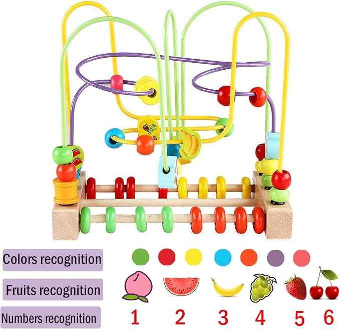 Bead Maze Toy for Kids Wooden Colorful Abacus Roller Coaster Educational Circle Toys Bead Maze Activity Cube Sensory Toys for Children