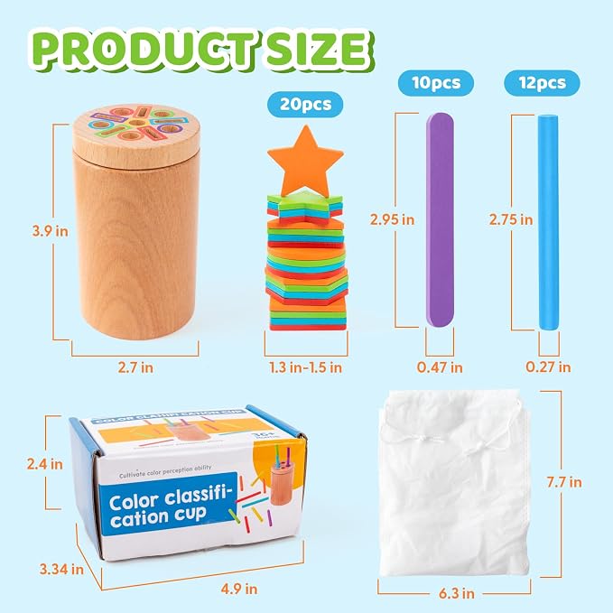 Montessori Wooden Toddler Toys， 3-in-1 Fine Motor Skills Learning Set ，Educational Color Sorting Sensory Toys for 3+ Year ， Teaches Object Permanence & Cause-Effect ，Gifts for Boys & Girls