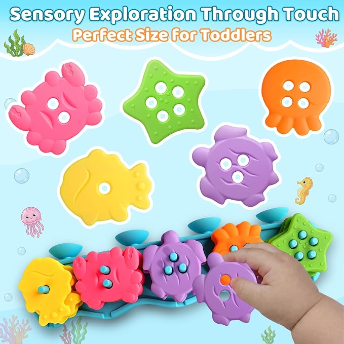 Mold Free Bath Toys for Kids Ages 1-3 Silicone Ocean Shape Sorters Toy | 21 Color Floats Sorting Stacking Bath Toys Toddlers 2-4 Early Learning Baby Shower Gifts for 1 2 3 4 Year Old Girls & Boys