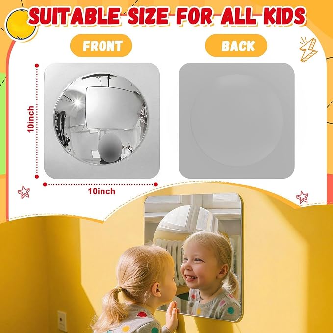 Geiserailie 1 Pc Sensory Wall Bubble Mirrors, 10 x 10 Inch, CPC Certified | Silver Acrylic Convex Mirrors, Sensory Room Must Haves, Classroom Learning Tool, Calming Corner, Preschool Daycare Activity