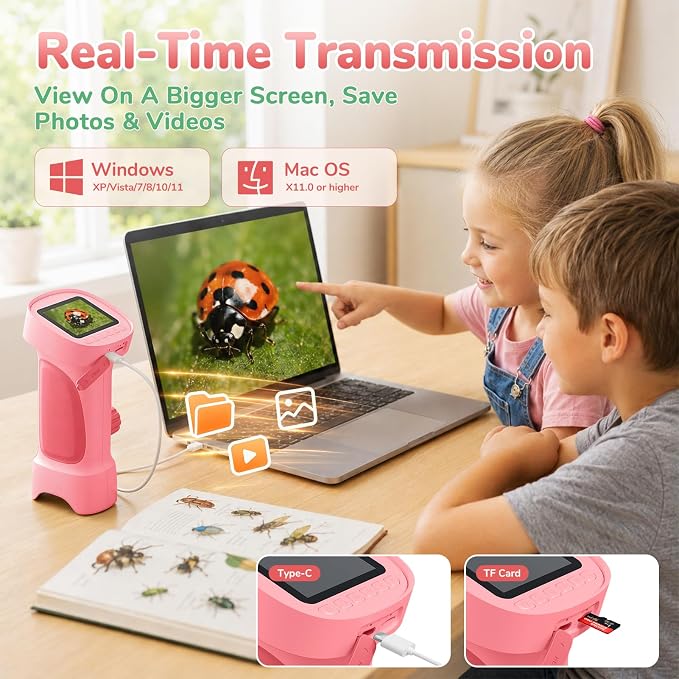 1000X Handheld Digital Microscope for Kids with 2.4" IPS Screen | Portable Educational STEM Microscope Toy with Photo/Video, 8 LEDs, Manual Focus, Rechargeable for Ages 4-12 Boys & Girls