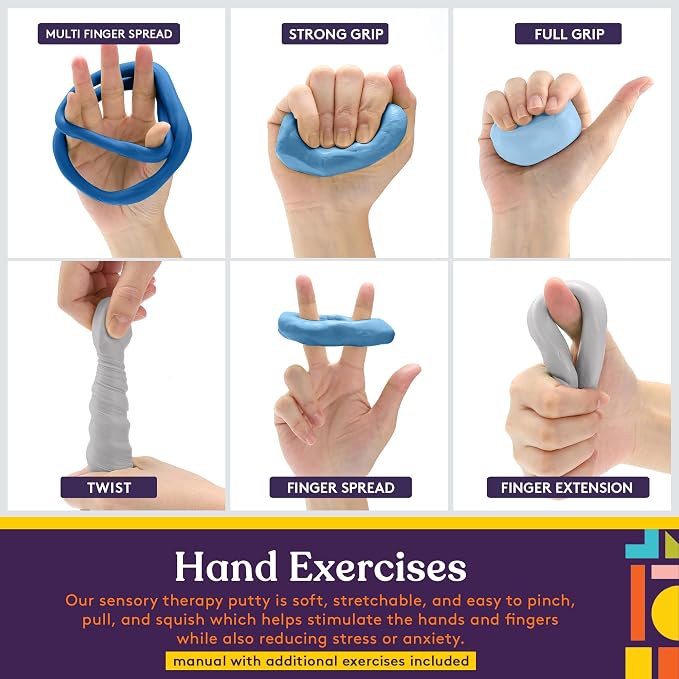 Special Supplies Therapy Putty for Kids and Adults - Resistive Hand Exercise Stress Relief Therapy Putty Kit, Set of 4 Strengths, Three Ounces of Each Putty
