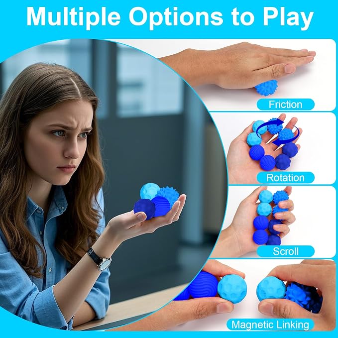 BUSOHA Silicone Magnetic Fidget Balls - 4 Pack Fidget Toys for Adult | Four Unique Textures Sensory Support,Quiet and Silent Stress Relief,Lightweight,Office,Travel,Autism,Anxiety,ADHD