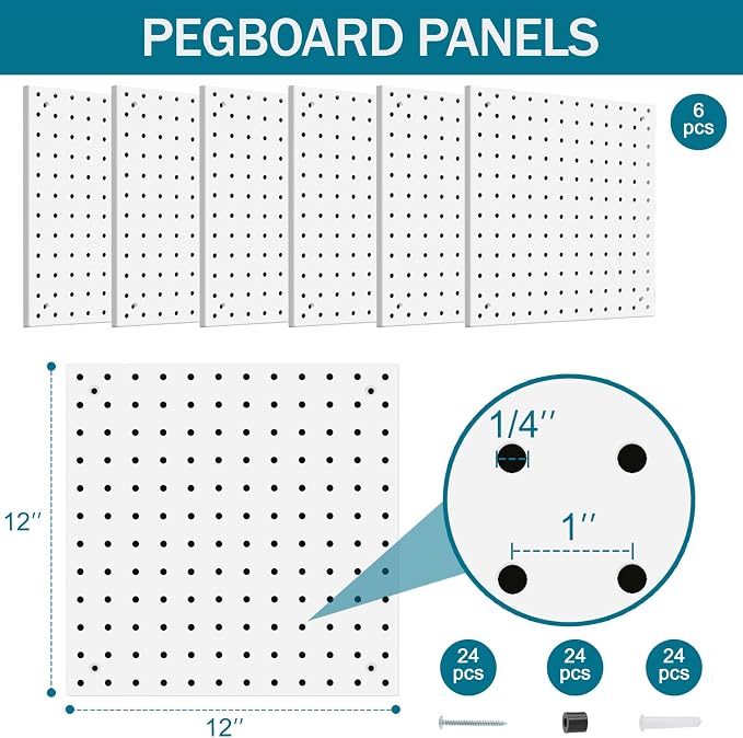 Peg Board Kit, Includes Pegboard and Accessories,with Hooks and Bins,Peg Board Wall Organizer for Office,Ornaments Display,Crafts Organization (129, White)