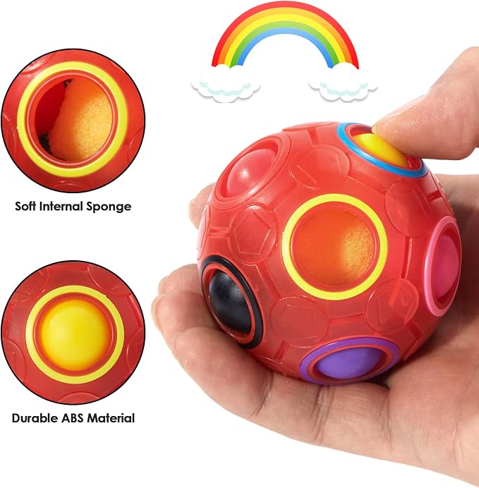 Magic Rainbow Puzzle Ball, Fidget Ball Puzzle Brain Teaser Fidget Toy for Boys & Girls- Birthday Party Easter Valentines Christmas Stocking Stuffers for Kids Teen & Adults(Red)
