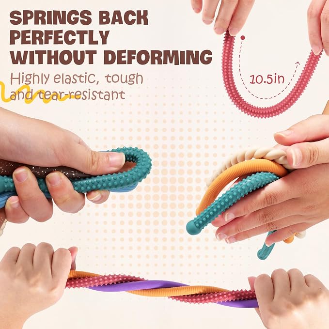 Fidget Sensory Autism Toys Kids - Textured Stretchy Strings for Adults ADHD Children Stress, Flexible & Durable Quiet Fidgets for Classroom Office,Travel Toys, Gifts for Boys Girls Teens