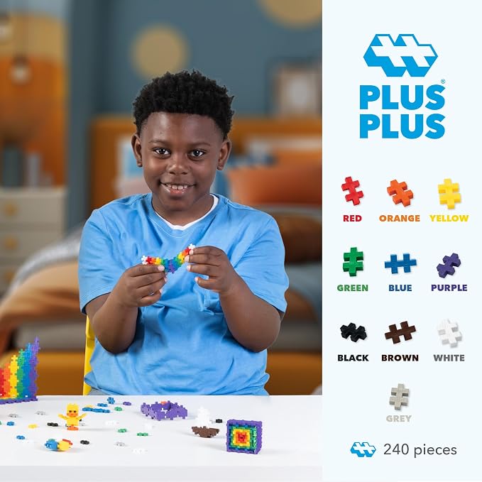 PLUS PLUS 240 Piece Basic Mix - Mini Waffle Blocks, Classroom Must Haves | STEM Toys, Sensory Bin Fillers, Occupational Therapy Tools, Gifts for Boys & Girls, Christmas Stocking Stuffers for Kids