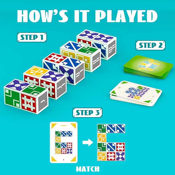 Family Matching Game for Kids & Adults, Block Puzzle Board Games for Boys & Girls Ages 6-8 8-12, 2 Player Card Puzzles for Children 6+ Year Olds