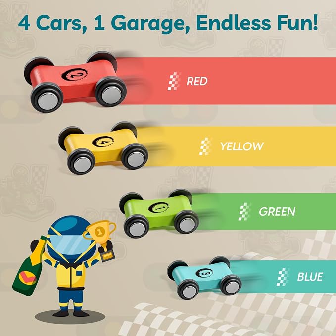 TOP BRIGHT Car Ramp Toys, Race Track Car Toy for Toddler Age 2-4 Boy | Includes 4 Cars & Parking Lot & Gas Station, Toddler Birthday Gift for Boys and Girls