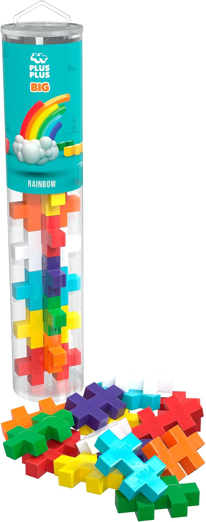 PLUS PLUS Big 15 Piece Rainbow Mix - Large Building Blocks for Toddlers | Quiet Stem Toys for Toddlers, Prek Classroom Essentials, Waffle Blocks Jumbo, Stem Bins for Classroom, Sensory Bins