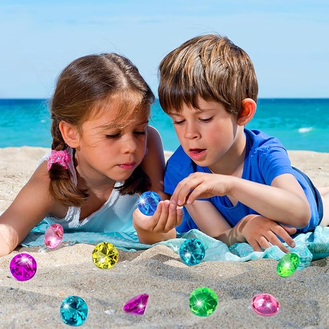 70pcs Pool Games for Kids, 30mm Acrylic Diving Gems Pirate Treasures | Swimming Pool Toys Favors and Sensory Bin Filler,Mermaid Party Favors