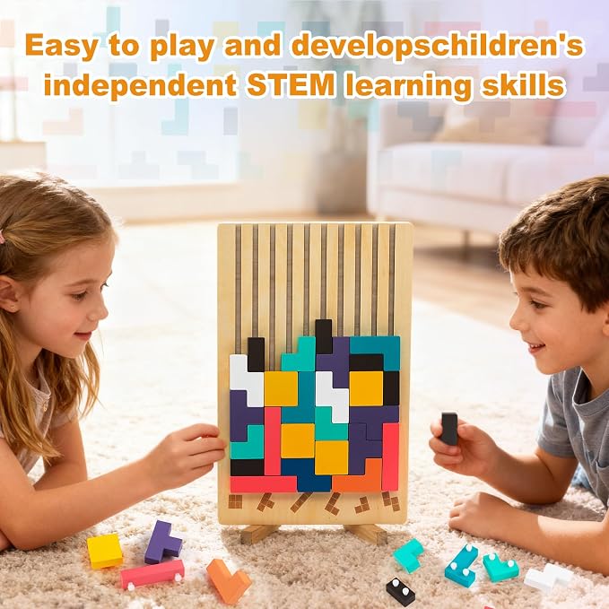 Wooden Montessori Blocks Puzzle for Kids, Brain Teaser Stacking Toy | Russian 3D Colorful STEM Educational Board Game for Toddlers, Ideal Birthday Gift for Boys Girls Ages 3 4 5 6
