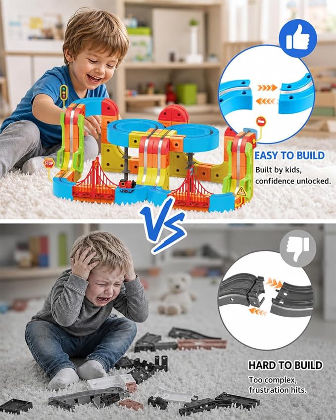 Magnetic Electric Train Set: Self-Assembly for Kids | 175Pcs DIY Flexible Anti Gravity Race Track Set with Electric Cars - STEM Building Toys Birthday Gift for Boys Girls 5-10