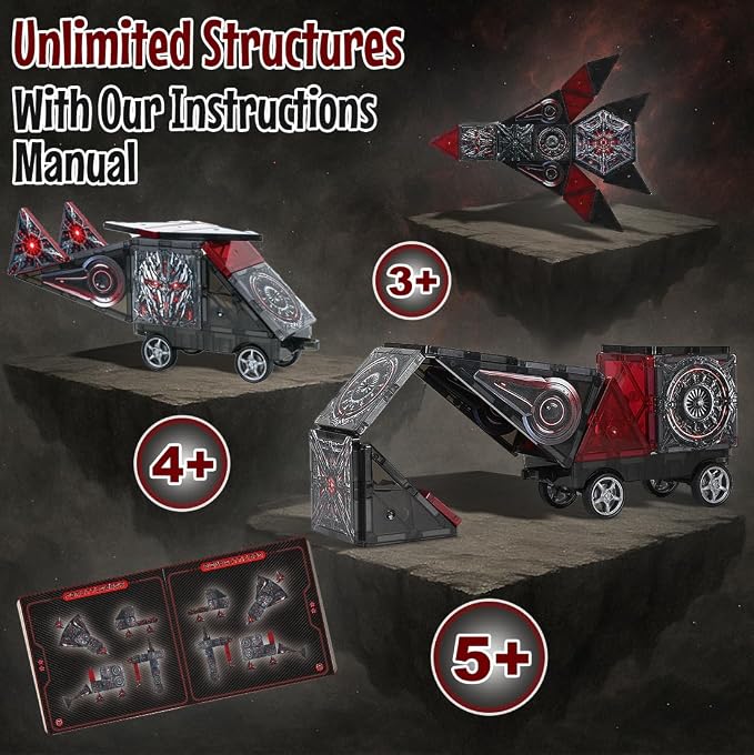Little Pi Transformer Toys ShadowBots Magnetic Tiles,Transforming Robot Toy | Durable ABS plastic, STEM engineering, sword & shield, screen-free kids gift ages 3 4 5 6, builds vehicles bases towers scene
