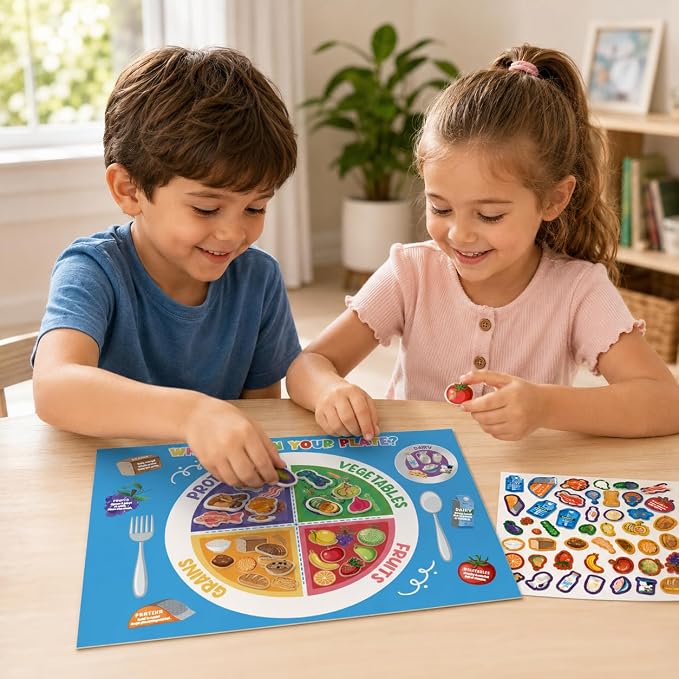 Cinrobiye 24 Set My Plate Food Sticker Set, Vegetables, Fruits, Protein and Grains Display Cards with Food Chart for Nutrition Demonstrations, Creative Projects and Educational Presentations