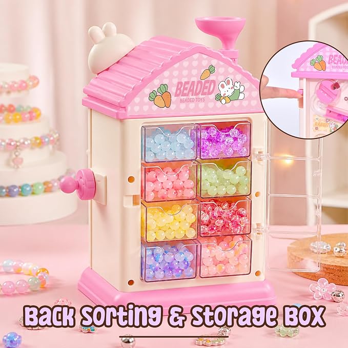 Bracelet Making Kit- Auto Beaded Jewelry Maker Toy Gift for Girls 6-12 | DIY Hand-Crank Pink House Kit, Inspires Creativity and Imagination, Friendship Bracelets, Birthday Gift, No Batteries MAGTHIC
