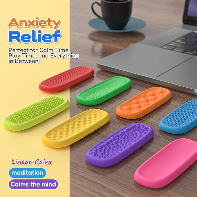 8 Pack Textured Silicone Worry Stones, Sensory Toys for Kids and Adults | Textured Silicone Worry Stones, Sensory Fidget Toys for Adults and Kids, Quiet Tactile Toys for Classroom and Office