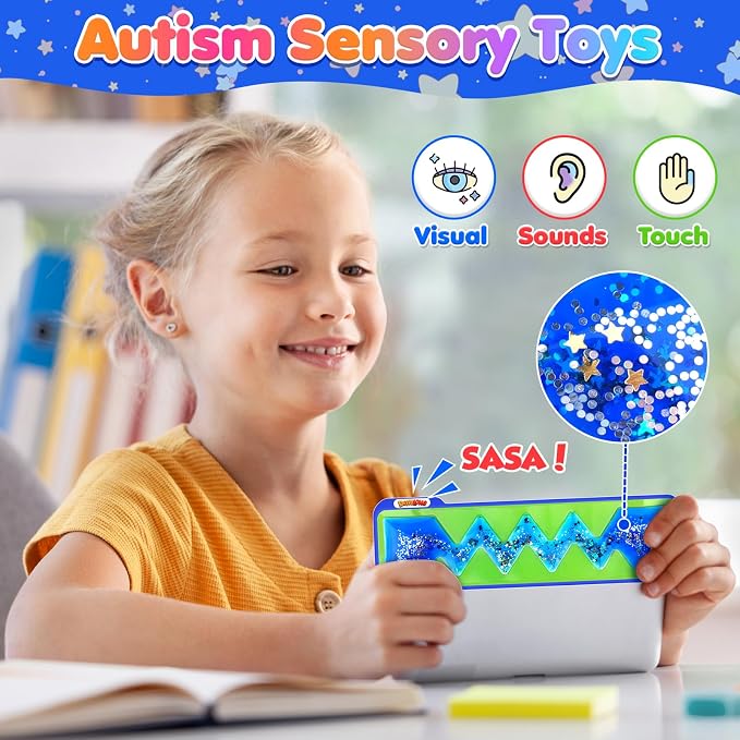 Squishy Sensory Toys for Kids - 3 Pack Fidget Toy Sensory Tube for Autism - Quiet Fidget for Classroom Students - Squeeze Toys Filled with Colorful Goo - Prizes for Kids Classroom
