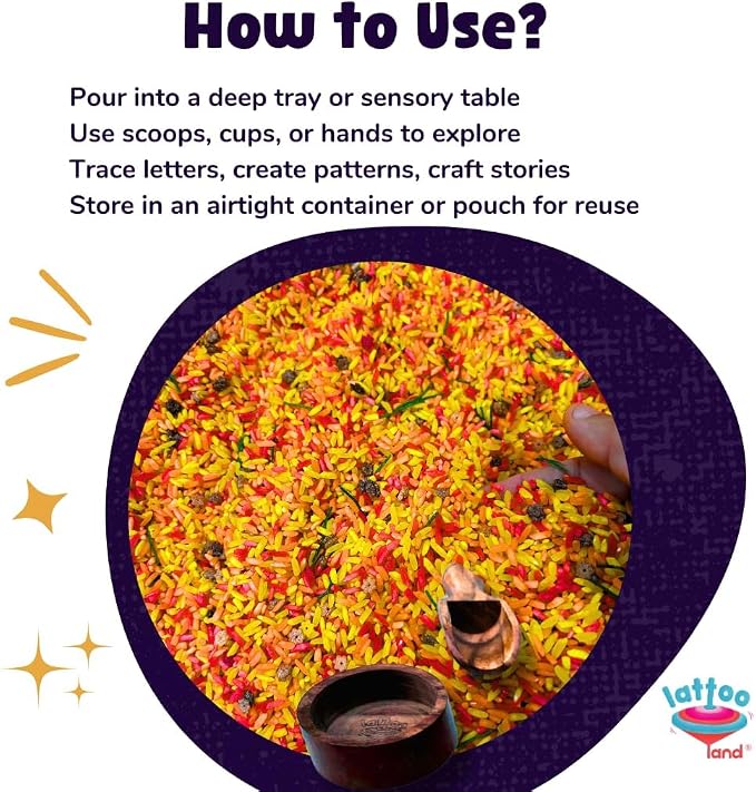 Lattooland Fall Themed Colorful Rice | Fall Sensory Bin Filler for Sensory Table | Seasonal | Autumn Theme Activity | Engaging Rice Mix for Kids | Thanksgiving Present & Toddler Gift | 18 Months +