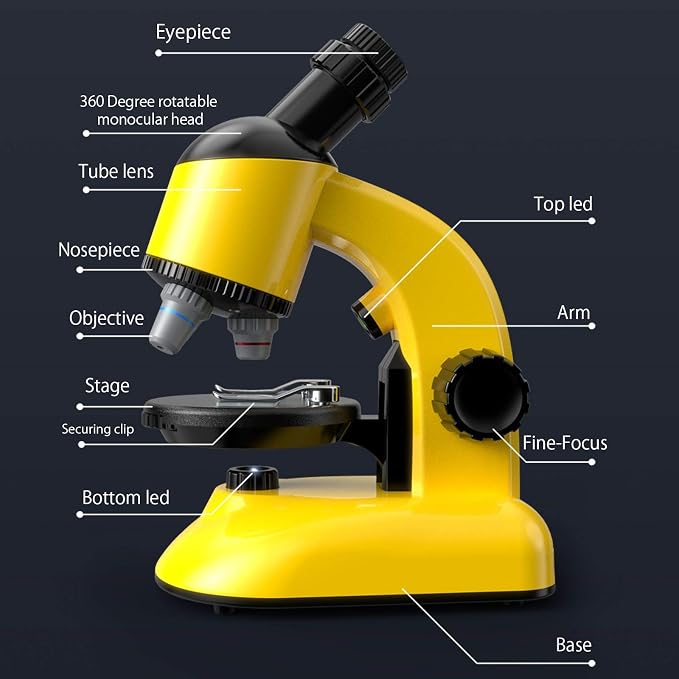 Microscope Kit for Kids - LED 40X-1200X Magnification Science Toy, Slides With Specimens, STEM Kit for Students