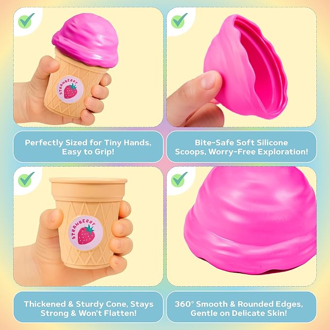 JoyCat Ice Cream Toy Set for Toddlers 1-5,Color Sorting & Stacking Toys | Match colors, stack scoops and serve pretend ice cream; included 7 cones and scoops support counting and little-hand play
