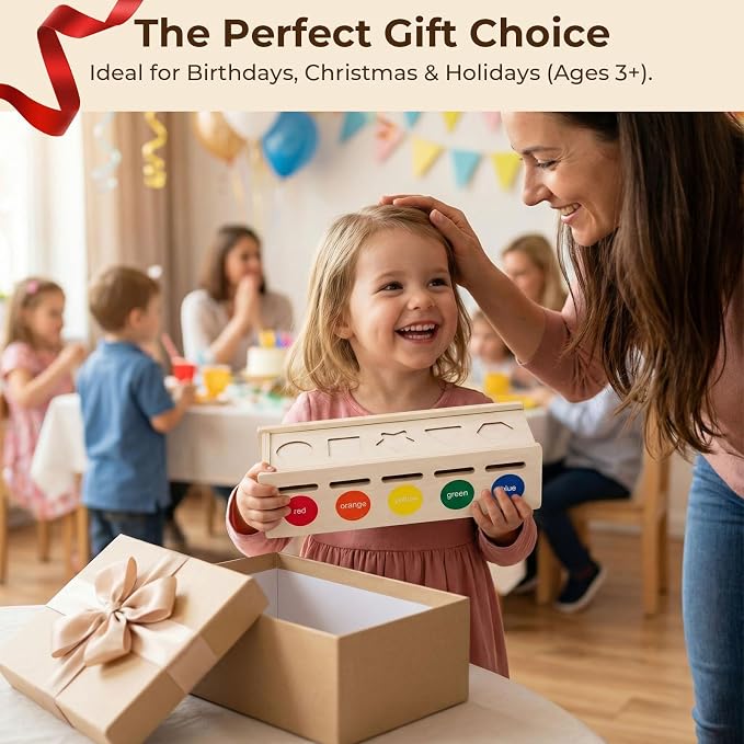 LovesTown 3-in-1 Wooden Shape Color Sorter Box with Logic Cards | Educational Matching Puzzle Game, Fine Motor Skills Development, Montessori Learning, For Toddlers