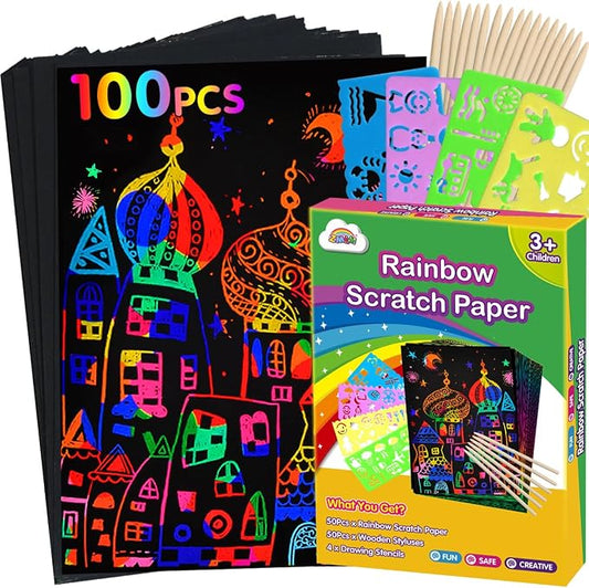 ZMLM Scratch Paper Art Set: 100 Pcs Magic Art Craft Kid Return Gifts Scratch Paper Supplies Toddler Preschool Learning Toys for Age 3 4 5 6 7 8 Girls Boys Birthday Activities Party Favors