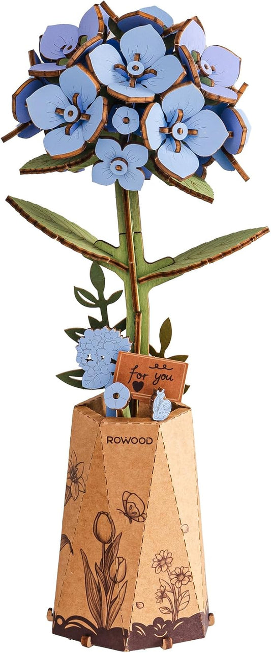rowood Blue Hydrangea 3D Puzzles for Adults,DIY Wooden Flower Craft Kits for Women,Botannical Collection Home Decor,Mothers Day/Teachners Day Gift