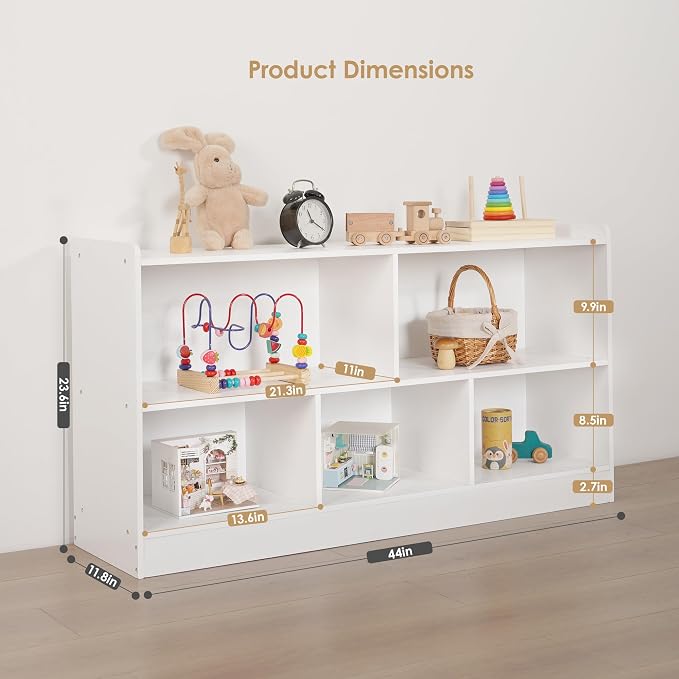 White Montessori Toy Shelf for Kids, 5-Section Storage Organizer | Open Shelving with Customizable 5-Section Layout for Kids Room, Playroom, Classroom, Books, and Toys