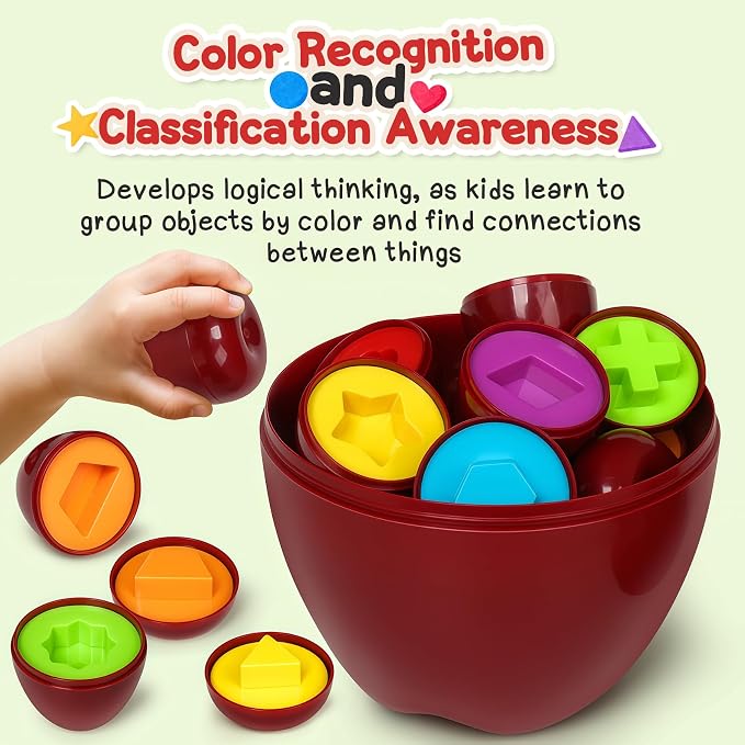 Apple Toys,Montessori Geometric Shape Sorter Toys for Toddlers 18-24Months,Early Educational Learning Color Sorting & Fine Motor Matching Games,Easter Basket Stuffers Gifts for Boys Girls