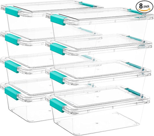 Vtopmart 8 Pack 3 Qt Clear Storage Bins with Lids for Building Blocks，Craft | Stackable Plastic Organizer Box for Home, Classroom, Office, Craft Room, Small Containers for Art Supplies, Stationery